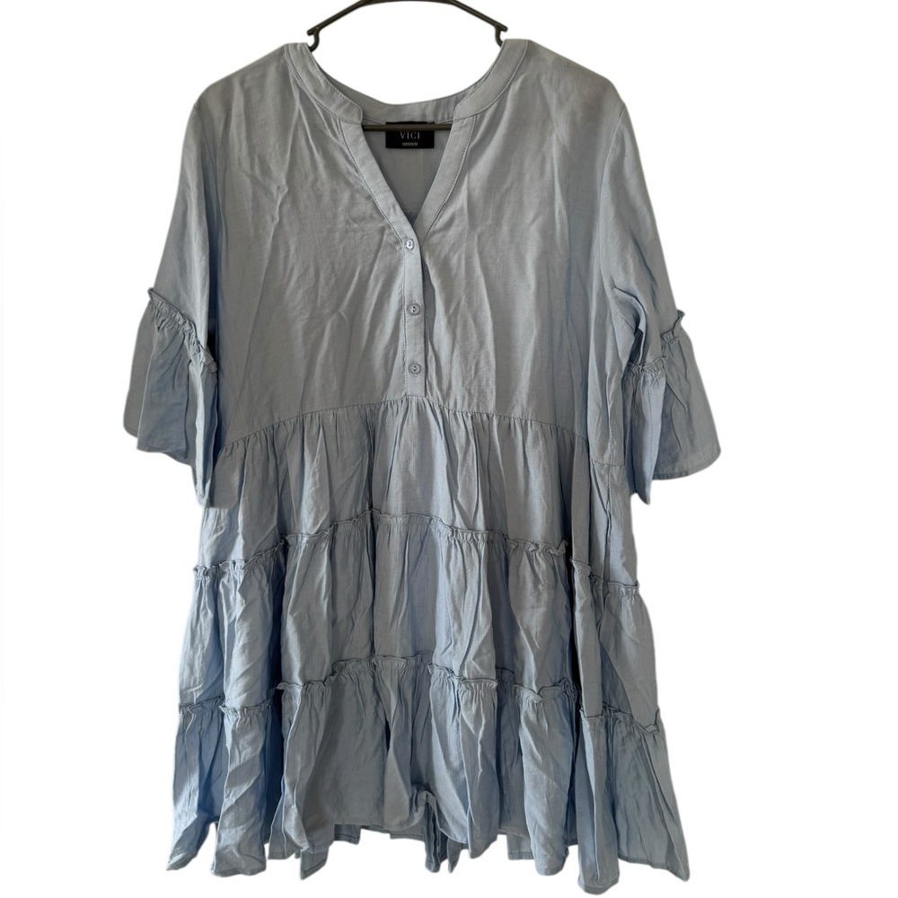 VICI Blue Tiered Babydoll dress Medium NWOT